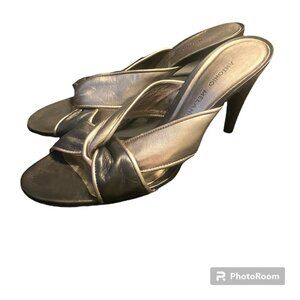 Antonio Melani‎ Leather Silver Metallic Open-Toe Kitten Heels Size 9.5